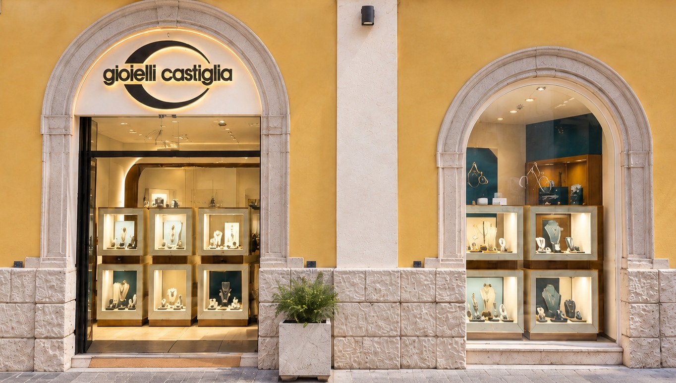 L'ingresso della gioielleria in Corso Vittorio Emanuele, dentro Palazzo Castiglia